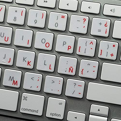 Naljepnica španske tastature sa crvenim slovima transparentna pozadina radi sa Appleom