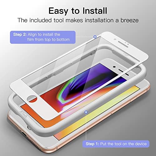 JETech Zaštita ekrana pune pokrivenosti za iPhone 8 Plus / 7 Plus 5,5-inčni, bijeli rub kaljenog stakla Film sa jednostavan alat za