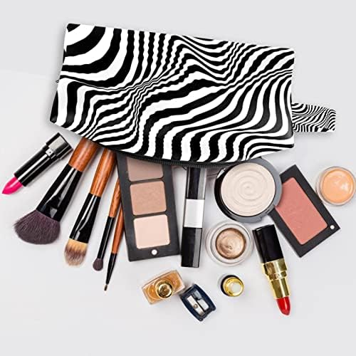 Travel Makeup Bag Vodootporna kozmetička torba torba za torba za šminku za žene i djevojke, crne bijele 3D pruge umjetnička zebra