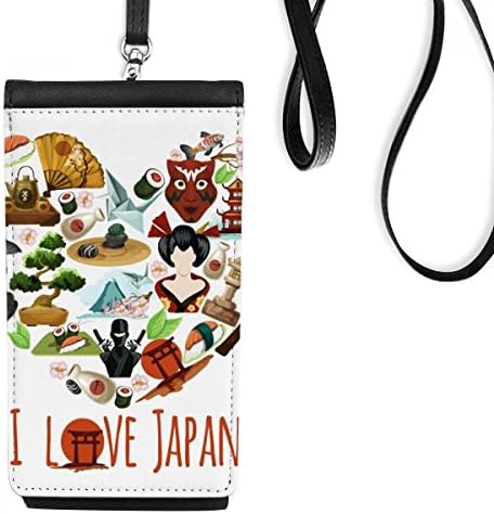 Volim Japan Sushi ilustracija Telefon novčanik torbica Viseće mobilne torbice Crni džep