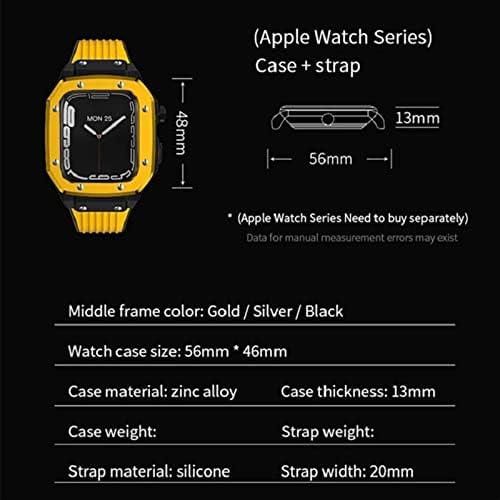 Nibyq Legura za jača za Apple Watch serija 8 7 6 5 4 SE 45mm 44mm 42mm Luksuzna metalna gumena od nehrđajućeg čelika Modifikacija