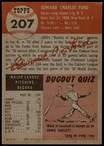 1953. TOPPS 207 Whitey Ford New York Yankees Vg / Ex Yankees