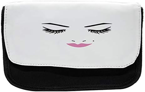 Ambesonne pernica za trepavice, Pink Lips Makeup Beauty, torba za olovku od tkanine sa dvostrukim patentnim zatvaračem, 8,5 x 5,5, fuksija crno bijela