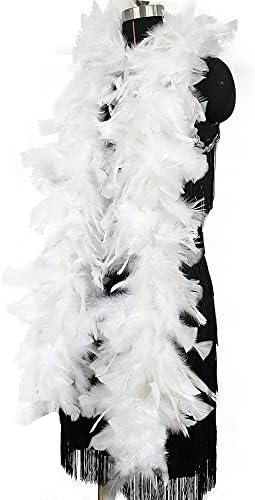 Happy Feather 100g 2 jarde veliki Puretinski pljosnati Boa za odrasle Halloween Cosplay kostimski dodatak praznični dekori-bijeli