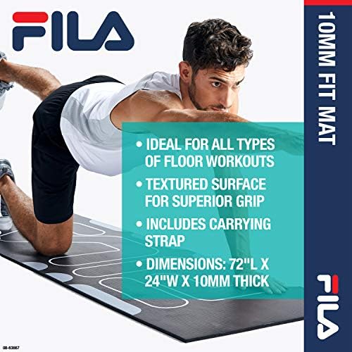 Fila dodatna oprema za vježbanje-izuzetno debela prostirka za jogu za fitnes & amp; vježbe u teretani na podu - uključuje kaiš za