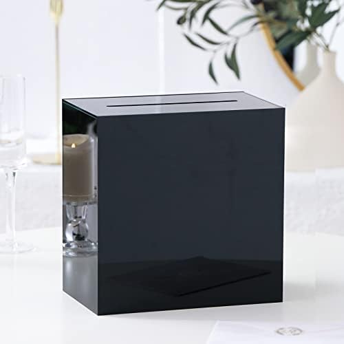 Uniqooo crna akrilna kutija za svadbena kartica sa utorom, gusta DIY velika 10x10x5,5 inča w / bez ispisa, svadbene recepcije Želeći bunarnu kutiju, rođendan, memorijsku kutiju