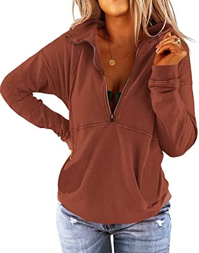 Cvjetni nađi ženske dugih rukava na pola zip up džemperssirt čvrsti stilski labavi fit casual pulover vrhove