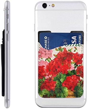 Crvena geraniuma telefonska kartica PU kožna kreditna kartica ID kućišta 3M ljepljivi rukavi za sve pametne telefone