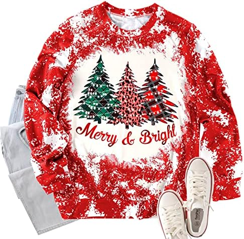 VVnty božićni duks za žene Xmas majica Leopard grafički blok boja Božićni snježni pahuljica Ispis dugih rukava