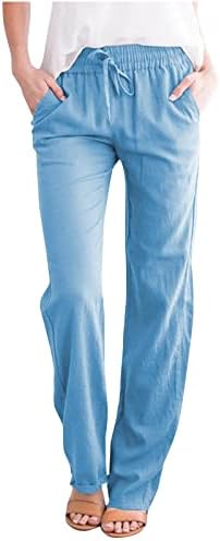 Amikadom teen djevojke posteljine pantalone casual pantalone za žene ravno noge osnovne jesene ljetne hlače odjeća Vd