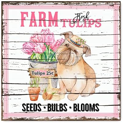 Evans1nism Wood Farm Farm Fresh Cvijet Viseći zidni znakovska tulipana Corgi Dog Christian Home Zidni dekor Sredino Sjajno poklon