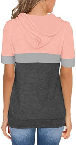 PGANDS ženski ljetni blok u boji / čvrsti vrhovi kratkih rukava s kapuljačom s džepom meka labava majica sa džepom