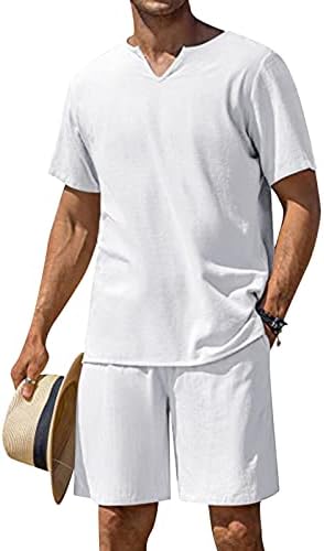 Muški kratke hlače 2 komada odijela Ležerne ljetne posteljine set kratkih rukava Henley košulje setovi obične ležerne plaže