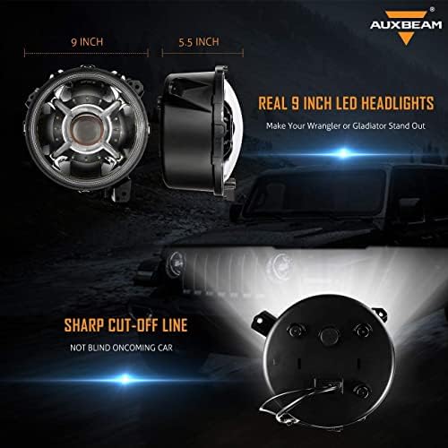 Auxbeam 9 okrugla LED prednja svjetla + zamjena kompleta za Maglenke za Jeep Wrangler JL JLU 2018 2019 2020, Halogen nadograđen na