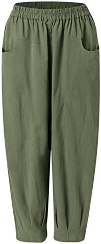 Pamučne lanene pantalone za žene letnje Casual kapri pantalone sa džepovima visokog struka udobne pantalone na plaži cvetne harem
