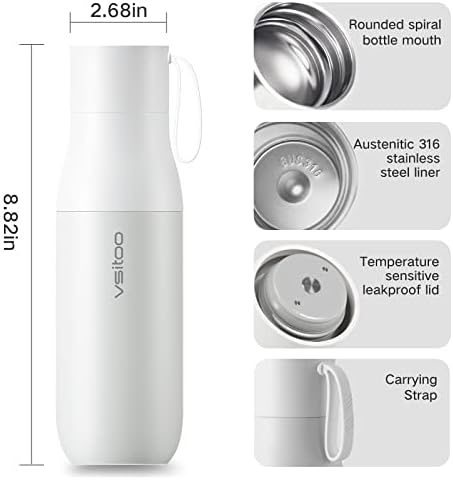 Vsitooo Sportska boca - 15 oz, nosač za curenje, vakuum izolirani nehrđajući čelik, BPA bez pića vrući i hladni, trostruki zid, termo