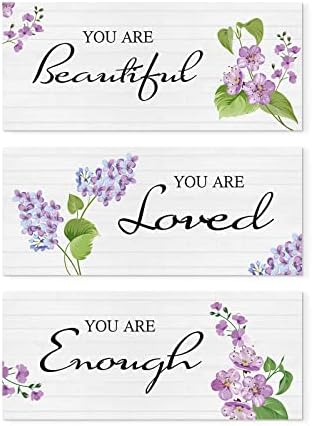 3 komada ljubičasta cvijeta drvena zidna zidna umjetnost pozitivni citati koje ste lijepi vi ste voljeni da ste dovoljno inspirativne